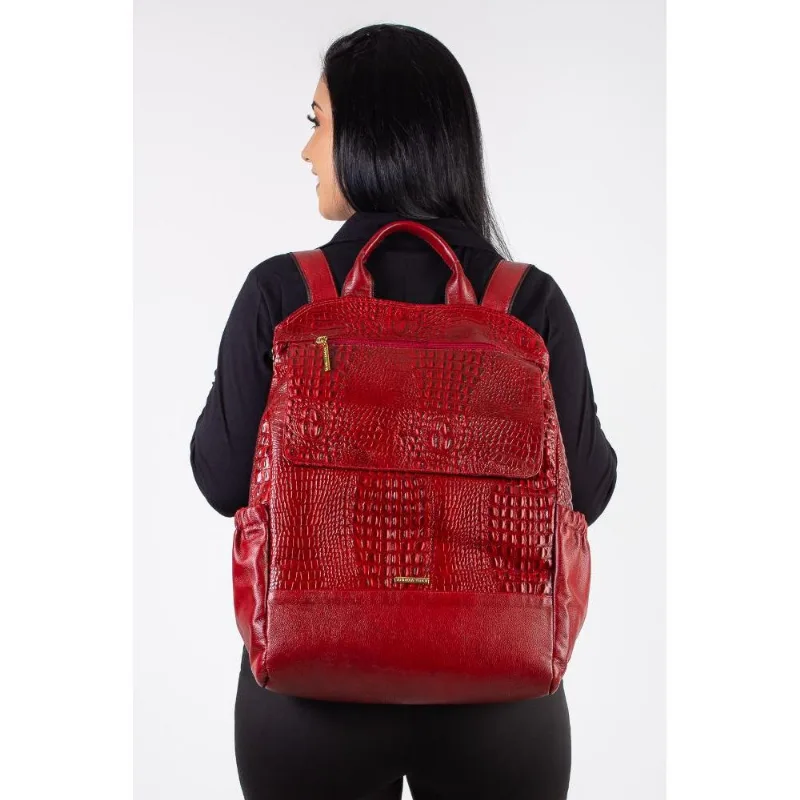 Mochila antifurto de couro croco Suzana