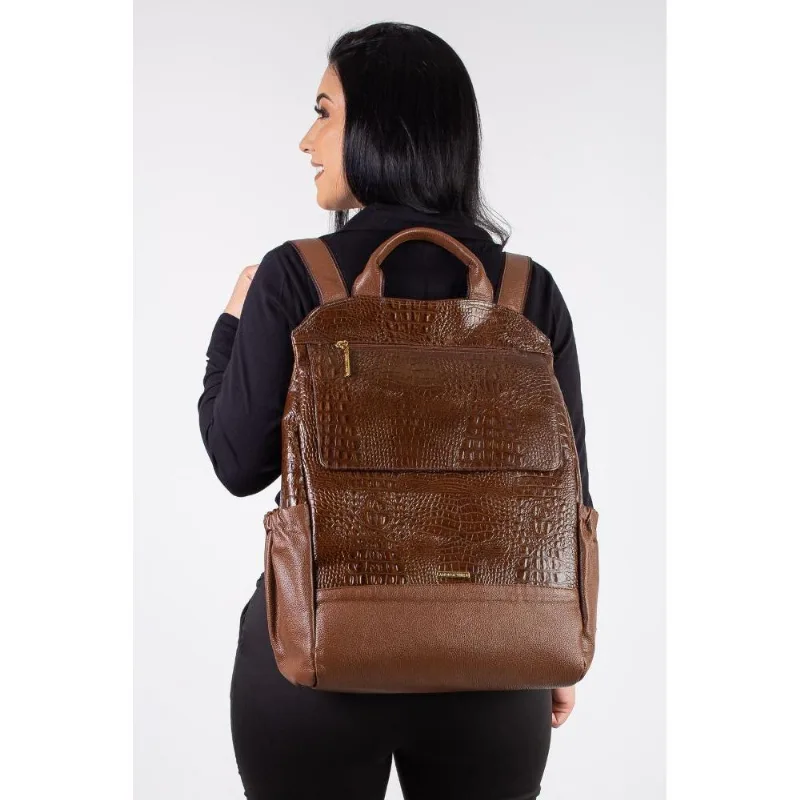 Mochila antifurto de couro croco Suzana