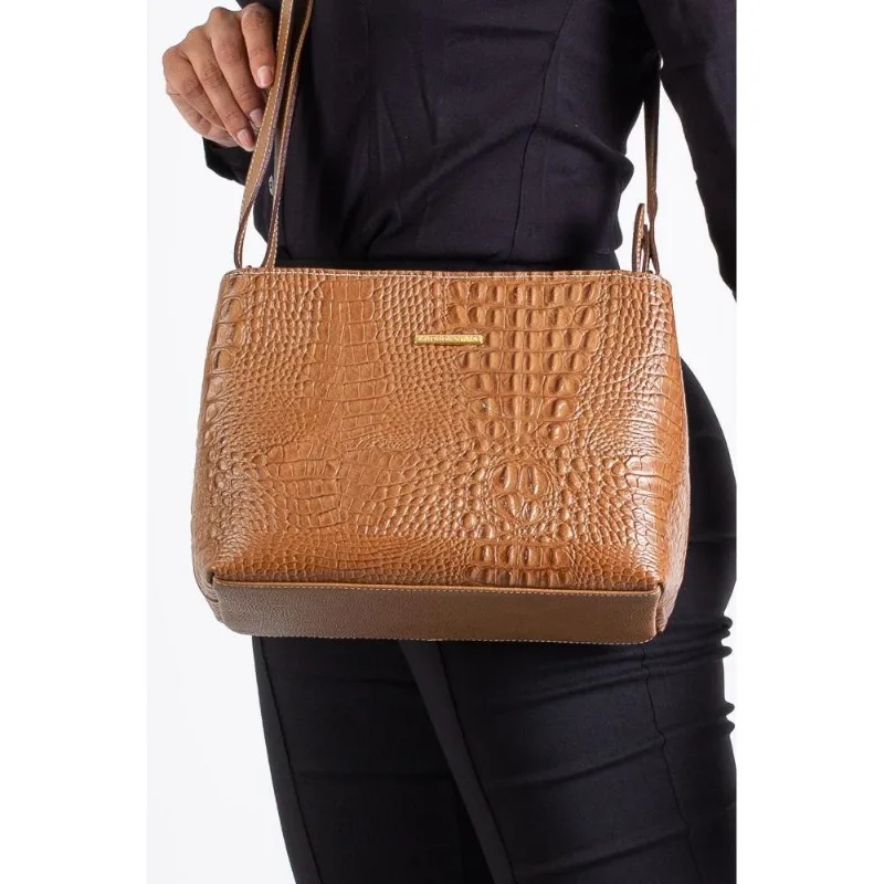 Bolsa de couro croco estruturada Evelyn