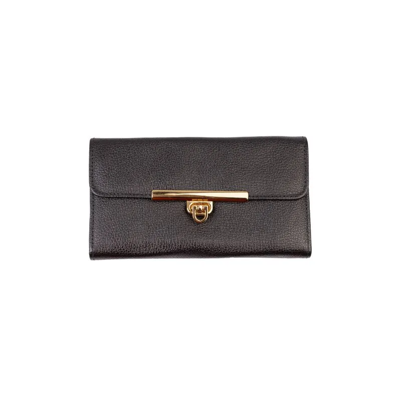 Carteira feminina de couro liso Kate 10,5x19,5cm Preto