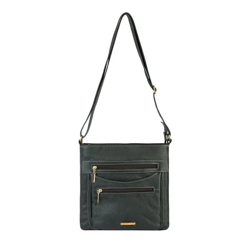 Bolsa tiracolo em couro liso Thais Verde militar