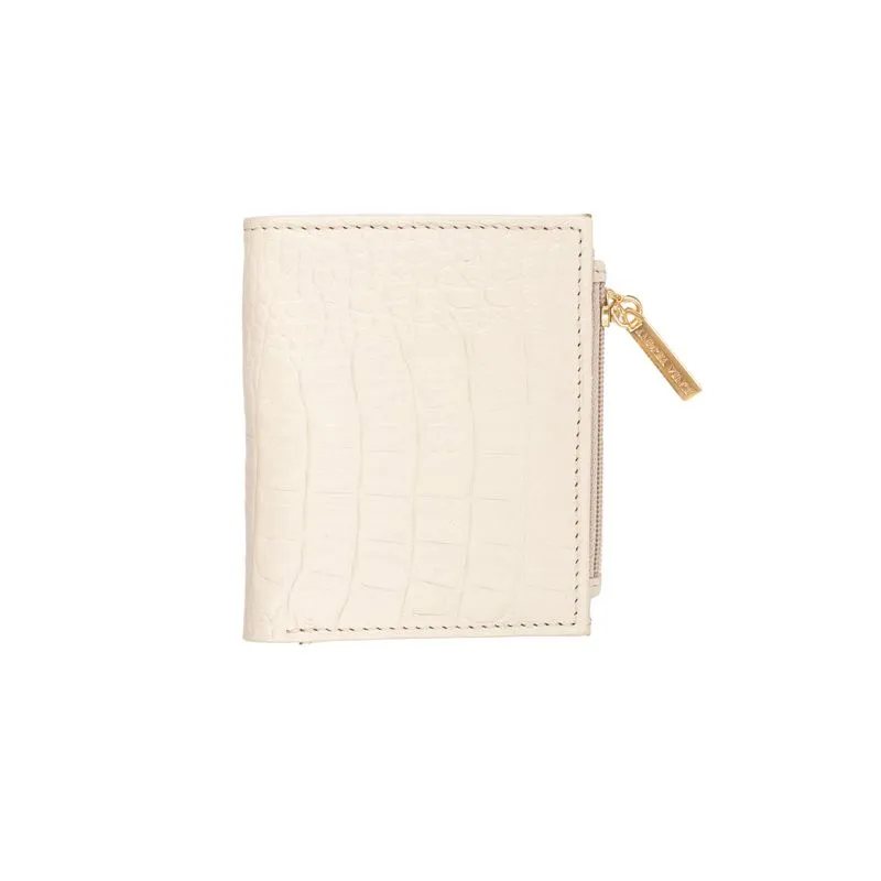 Carteira feminina de couro croco Lilian 11x9,5cm Marfim