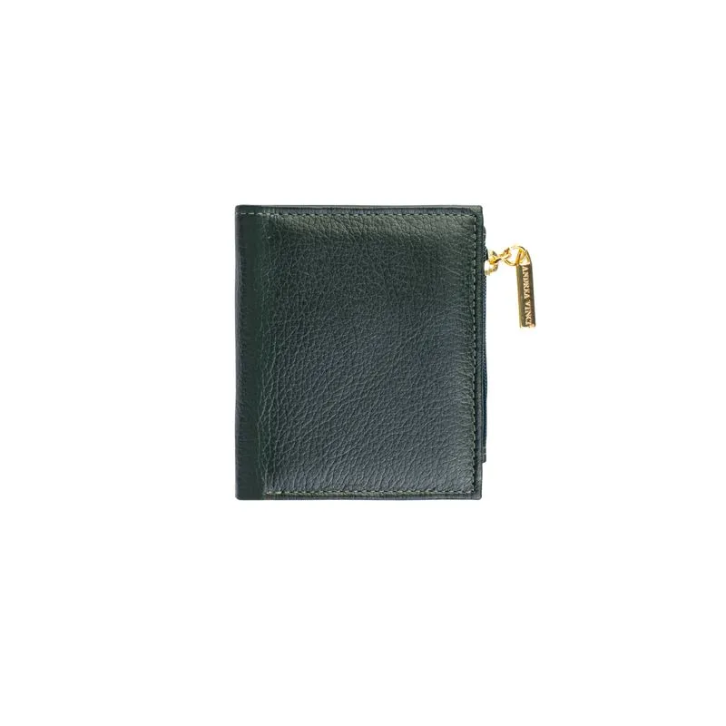 Carteira feminina de couro liso Lilian 11x9,5cm Verde militar