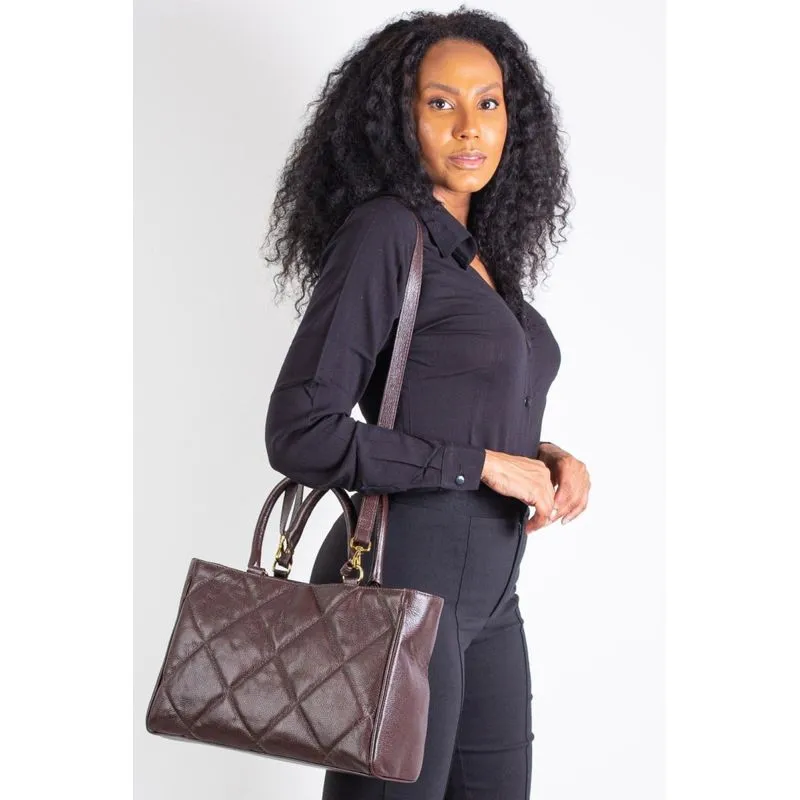 Bolsa feminina de couro liso Eliza Café