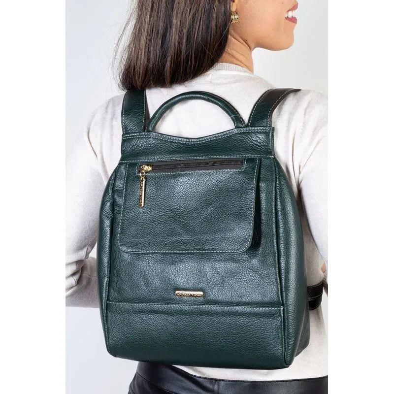 Mochila pequena antifurto couro liso Susan Verde militar