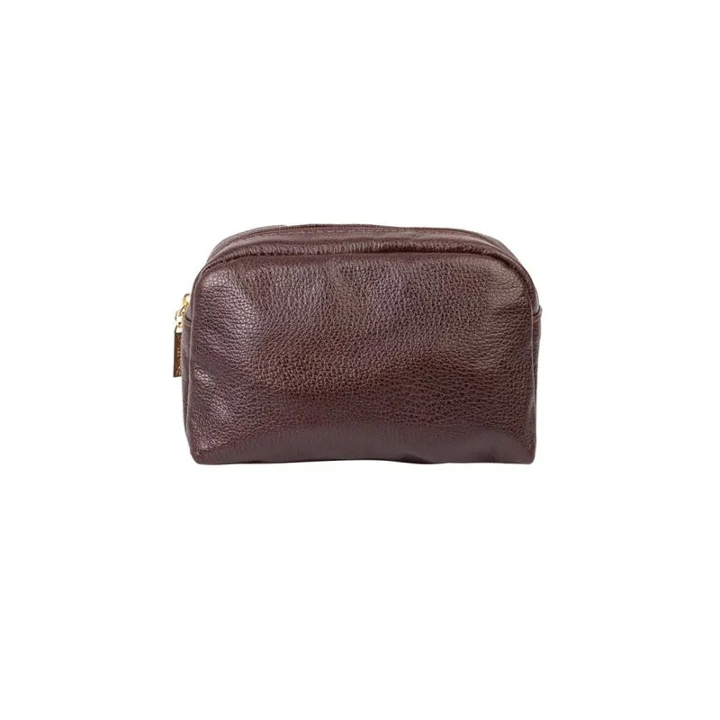 Necessaire de couro liso Dara 14x18x9cm Café