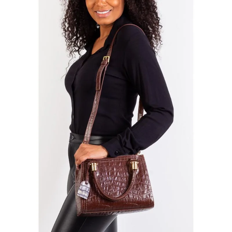 Bolsa baú de couro croco Andressa