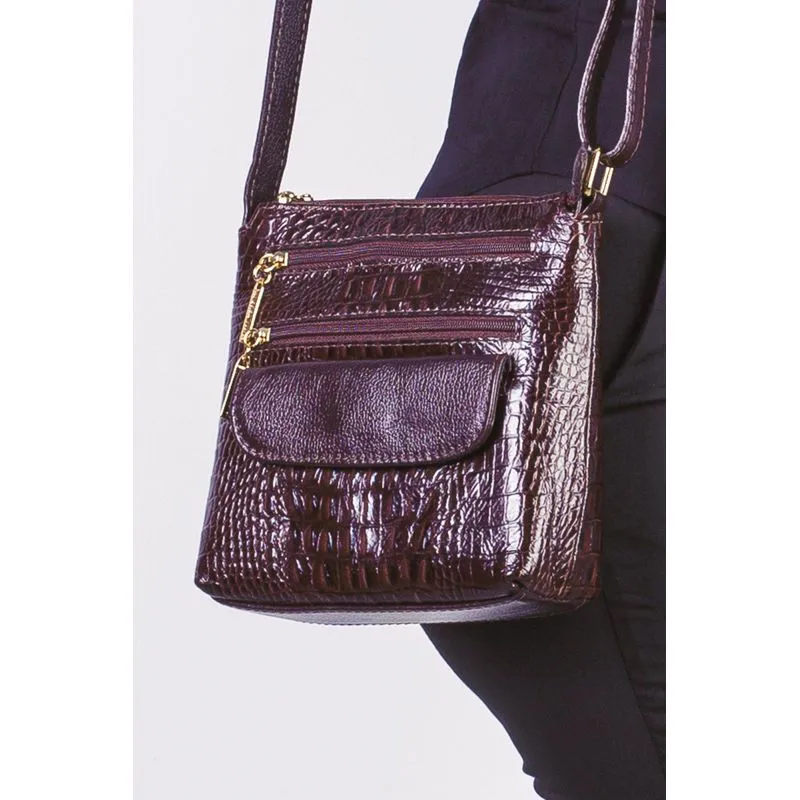 Bolsa transversal de couro croco Maura Marsala