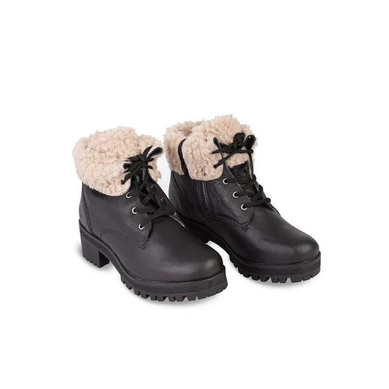 Coturno feminino de couro forrada em pelo 6943P 37 / Preto