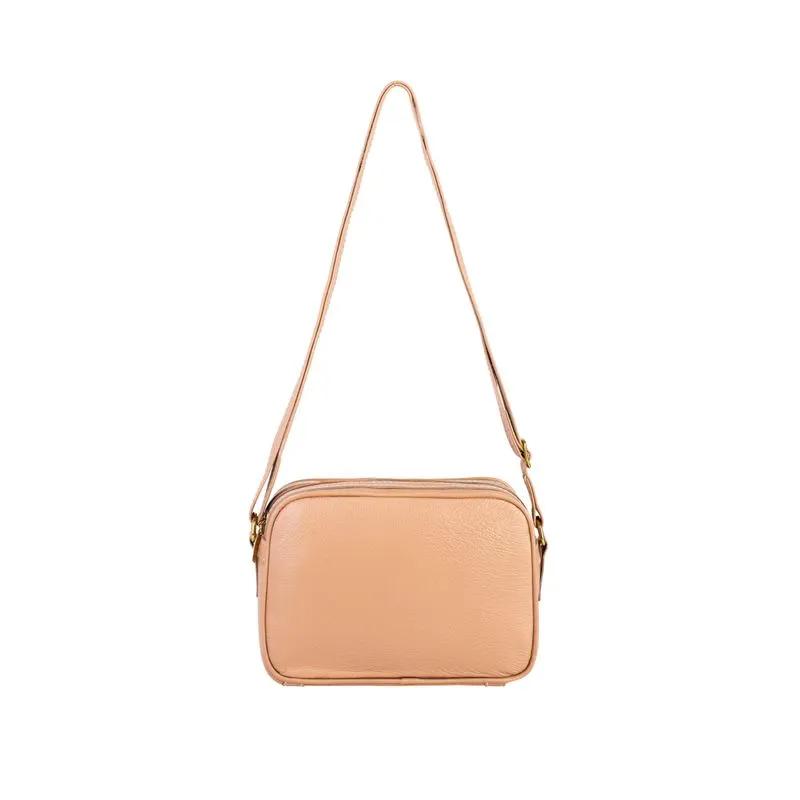 Bolsa quadrada pequena de couro liso Diana Bege