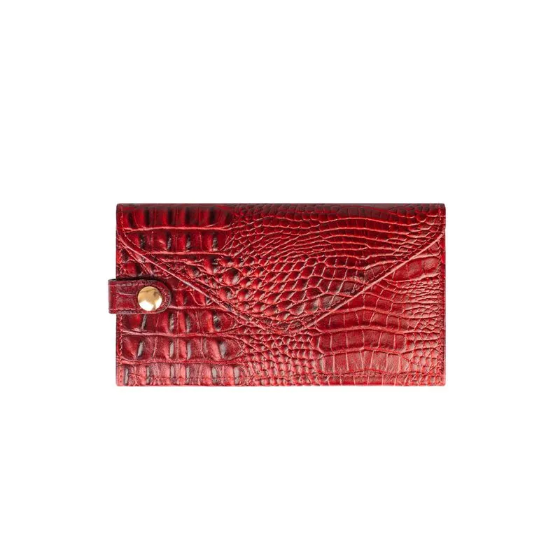 Carteira feminina de couro croco Clara 10,5x19cm Vermelho