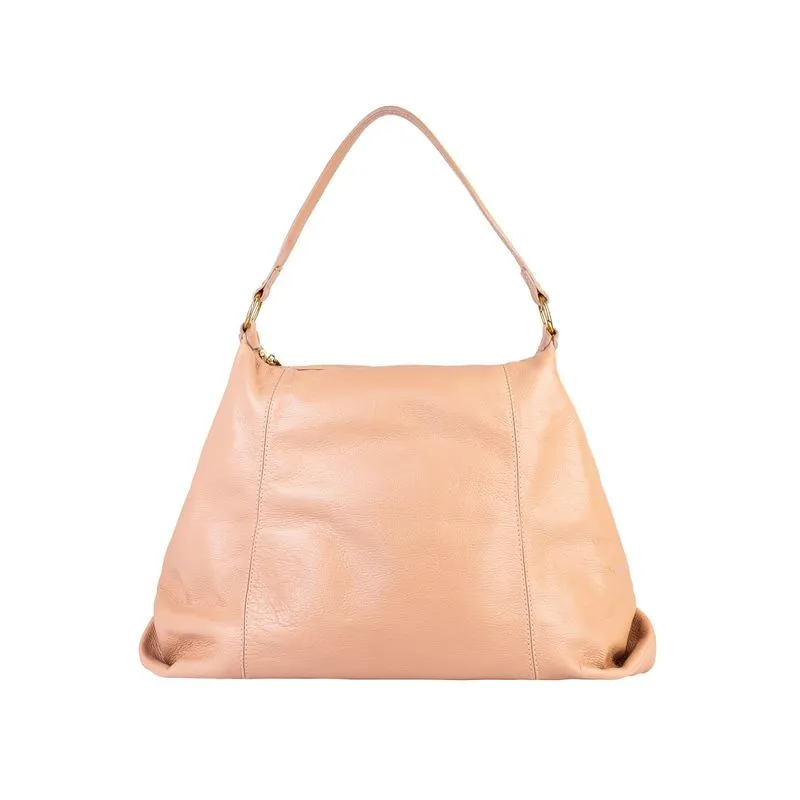 Bolsa saco grande de couro liso Cris Bege