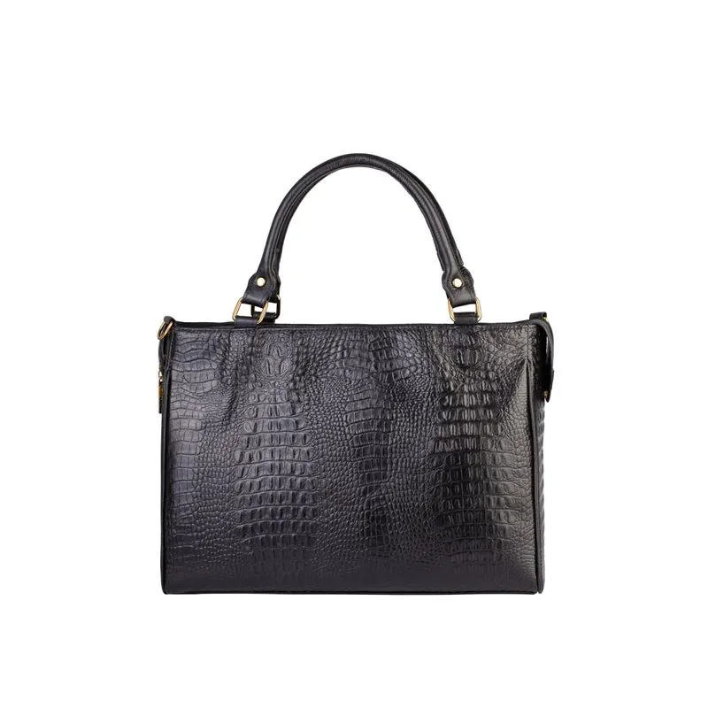 Pasta feminina de couro croco Esther Preto