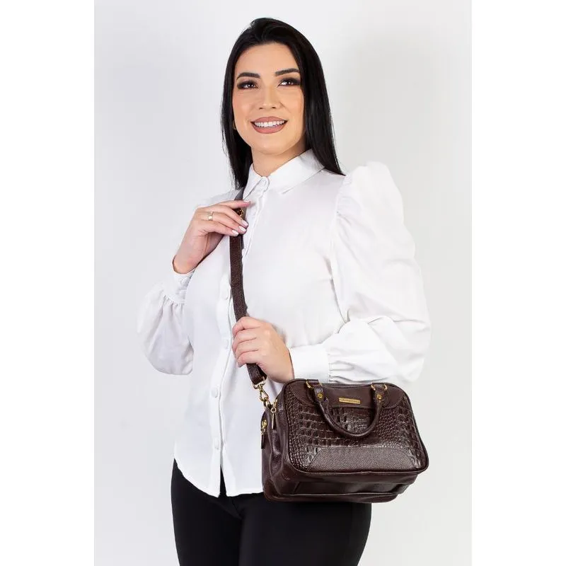 Bolsa pequena de couro croco Olívia