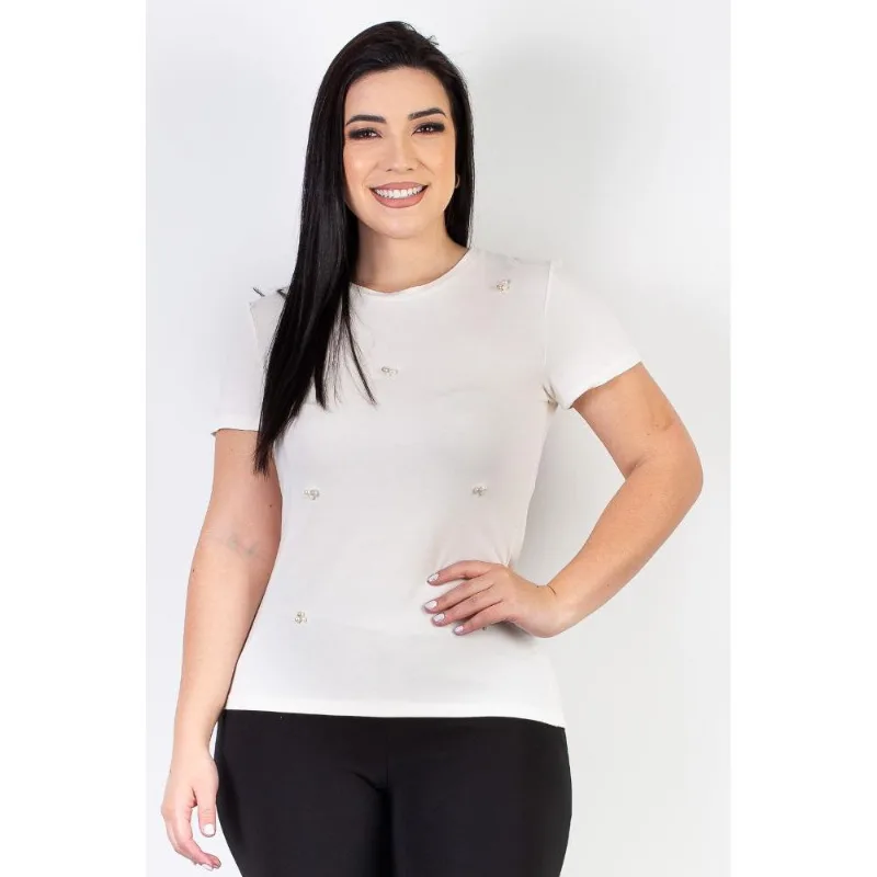 Blusa feminina manga curta com aplicações 010692