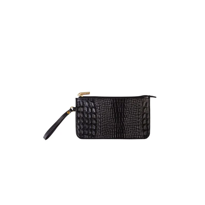 Necessaire de couro com alça Nitty 11,5x20,5cm Preto