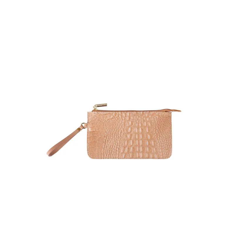 Necessaire de couro com alça Nitty 11,5x20,5cm Bege