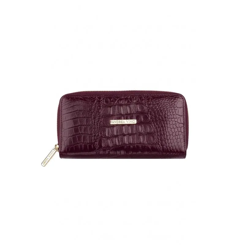 Carteira feminina de couro croco Tinna 10x19cm Marsala