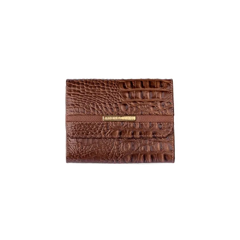 Carteira feminina de couro croco Jade 10,5x13cm Azul