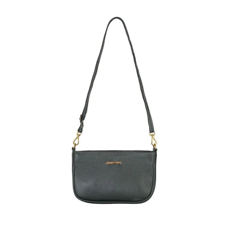 Bolsa tiracolo pequena de couro liso Iria Verde militar