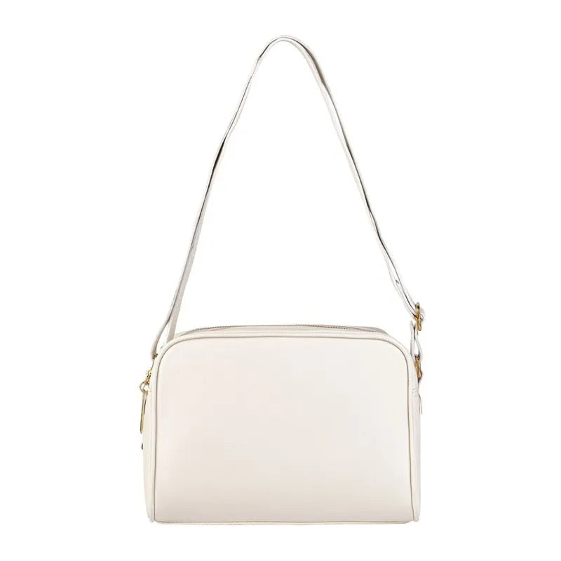 Bolsa quadrada de couro liso Daiana Marfim