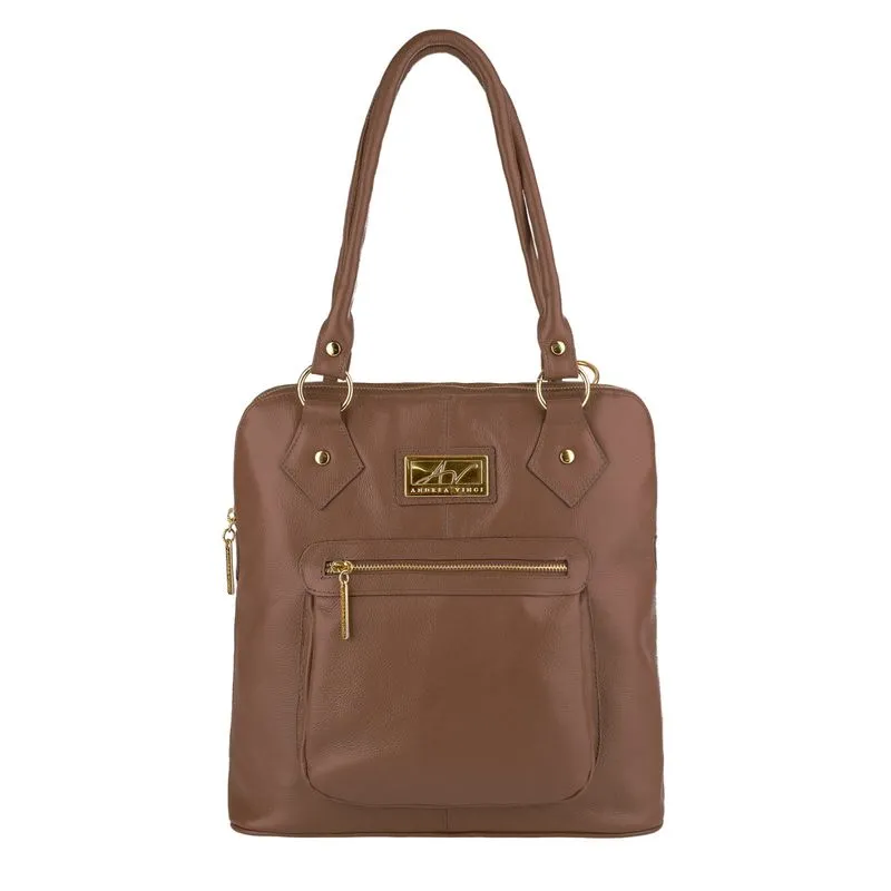Bolsa mochila de couro liso Lívia Whisky