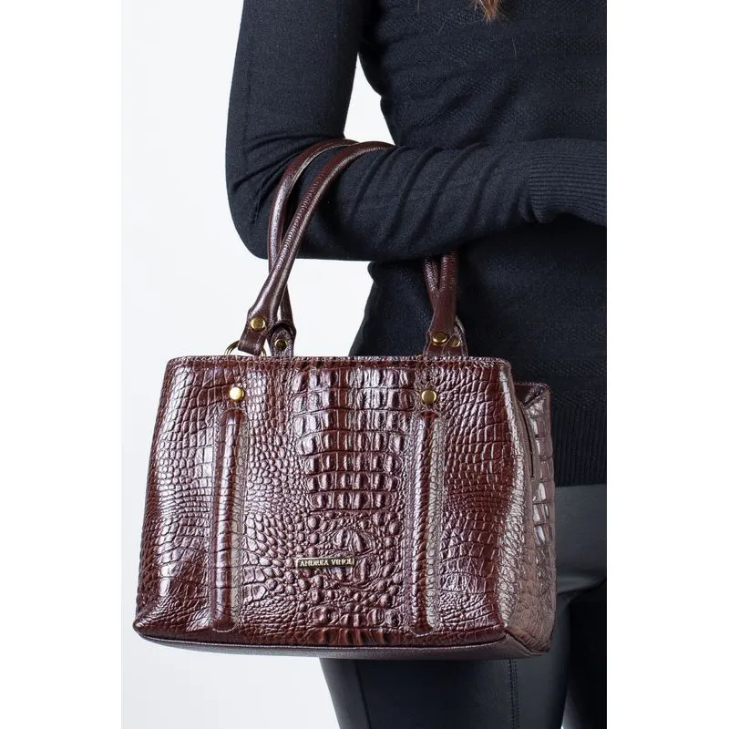 Bolsa de couro croco pequena Melina Café