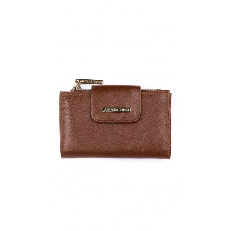Carteira feminina de couro liso Lanna 10x15,5cm Whisky