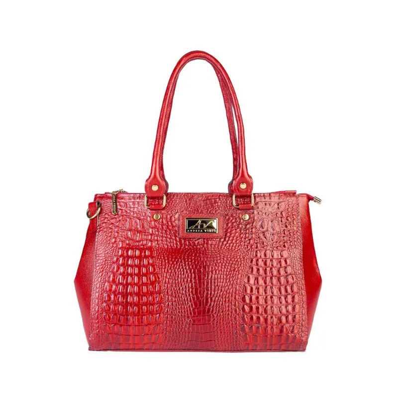 Bolsa de couro croco grande com divisórias Toffee