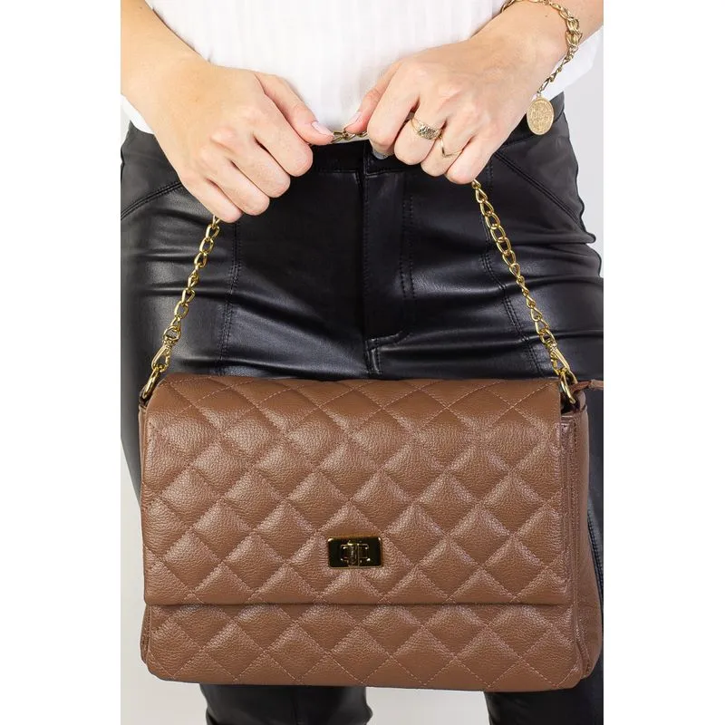 Bolsa grande de couro matelassê Giorgia Whisky