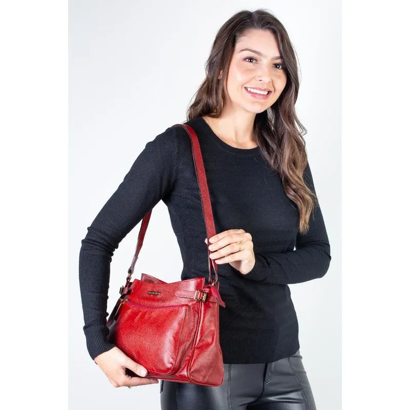 Bolsa tiracolo de couro liso Lorena
