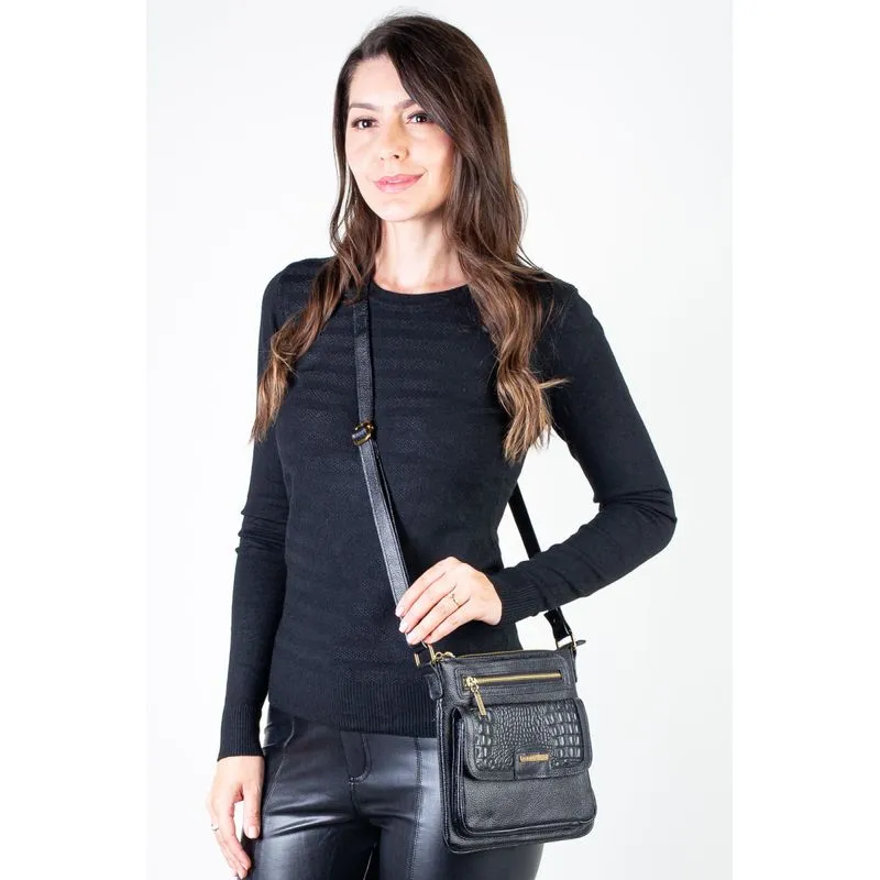 Bolsa pequena transversal em couro liso Emma Preto