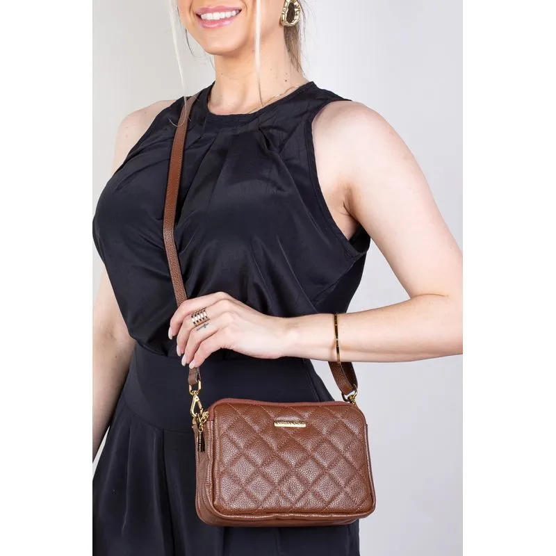 Bolsa pequena de couro matelassê Beatriz Whisky