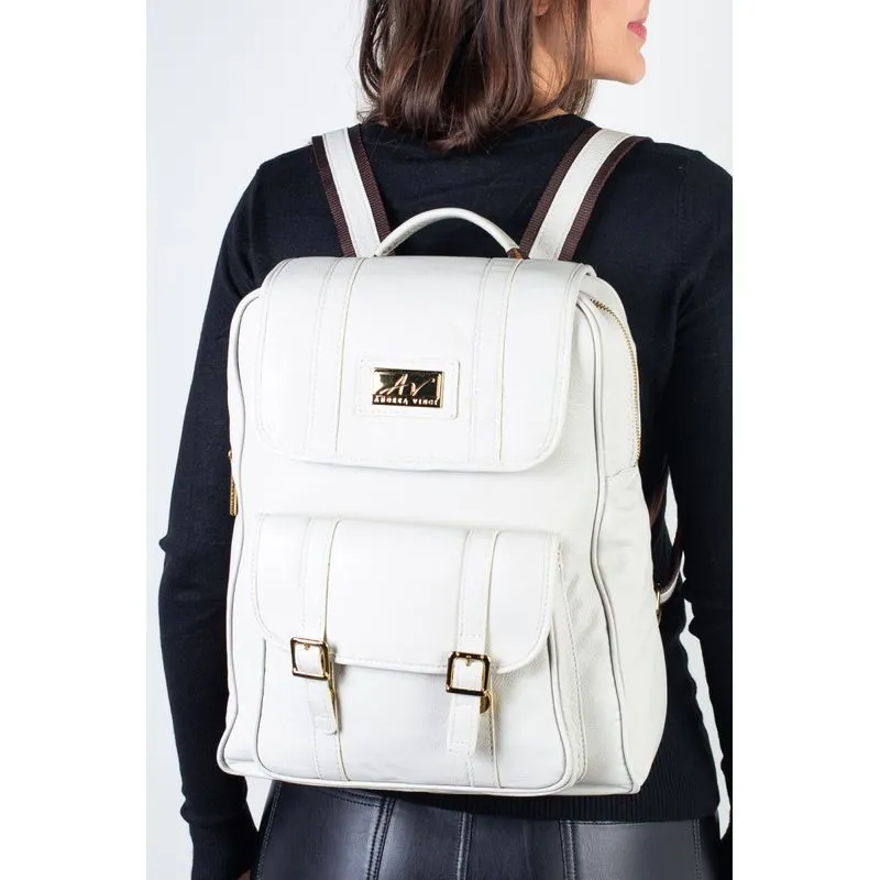 Mochila de couro liso Trip Marfim