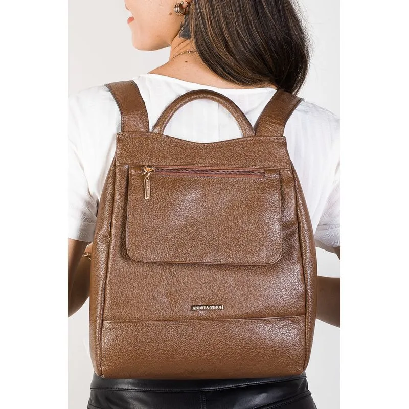 Mochila pequena antifurto couro liso Susan Whisky