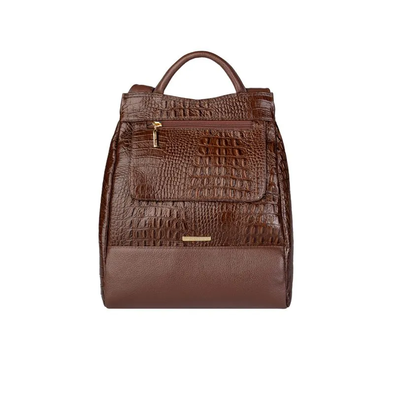 Mochila pequena antifurto couro croco Susan Whisky