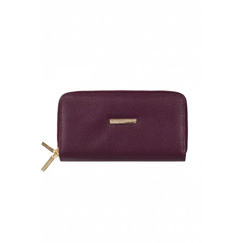 Carteira feminina de couro liso Tinna 10x19cm Marsala