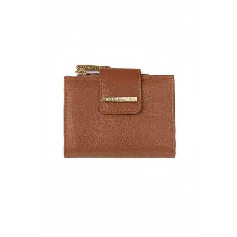 Carteira feminina de couro liso Linna 11x13cm Caramelo