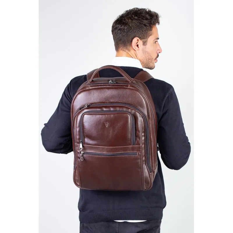 Mochila masculina de couro italiano para notebook 17" Arthur Café