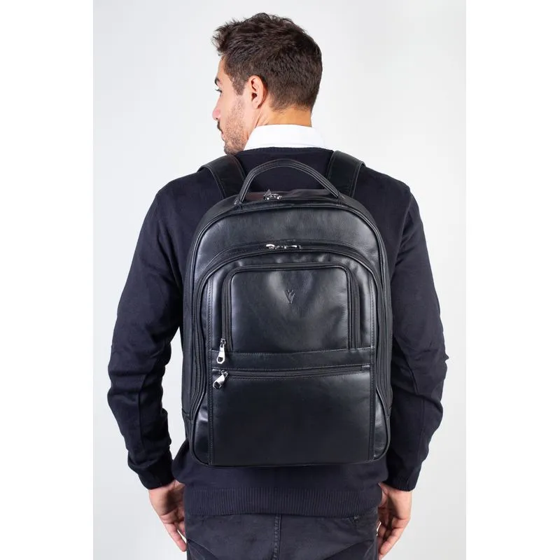 Mochila masculina de couro italiano para notebook 17" Arthur Preto