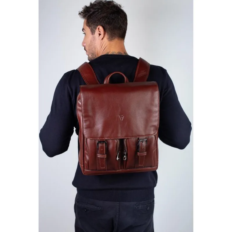 Mochila de couro italiano masculina vintage Miguel
