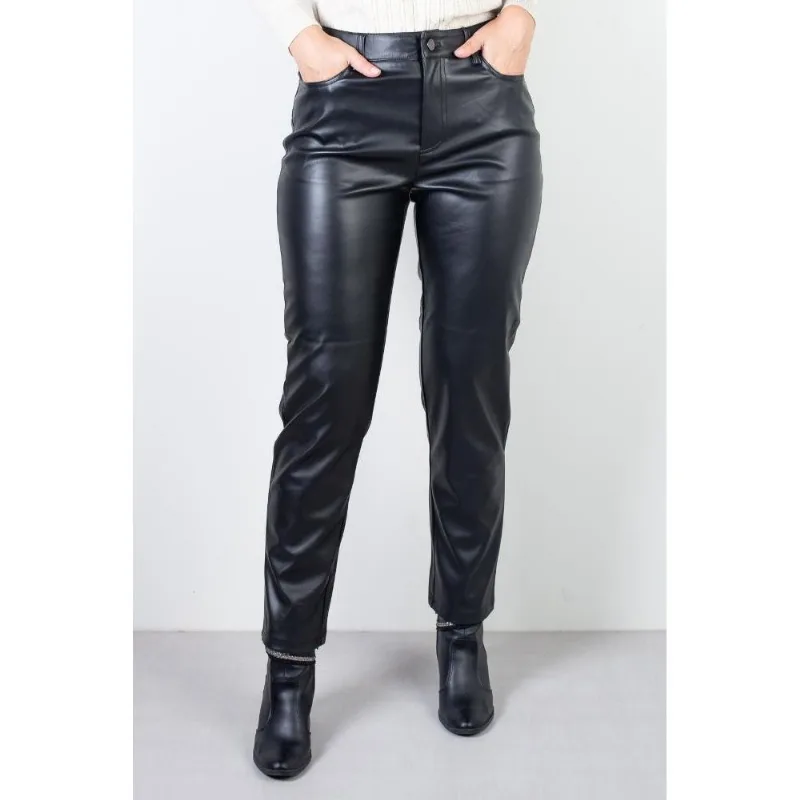 Calça feminina de PU sintético corte reto 80468