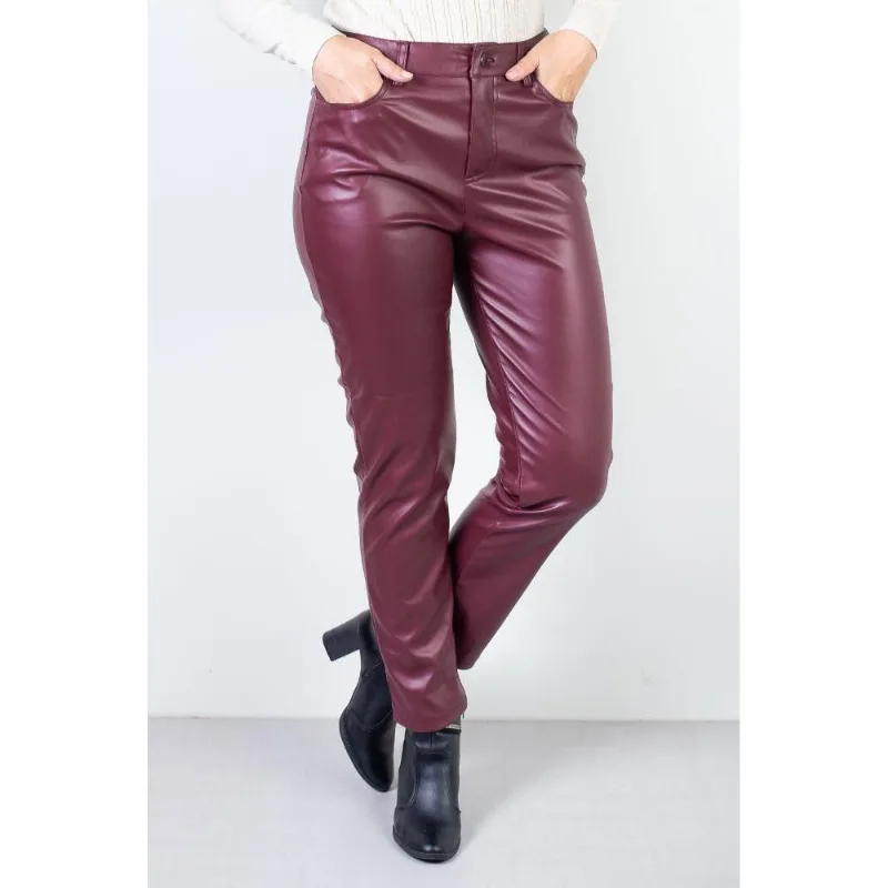 Calça feminina de PU sintético corte reto 80468