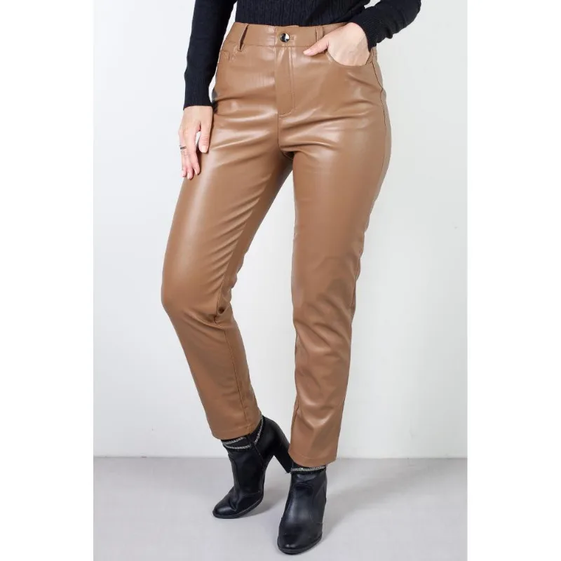 Calça feminina de PU sintético corte reto 80468
