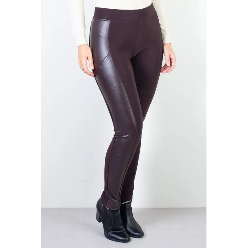 Calça feminina térmica detalhe em corino 80482 P / Marrom