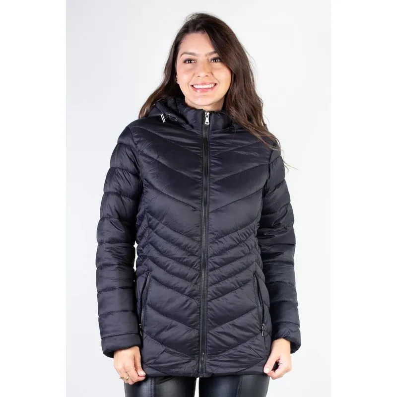 Jaqueta feminina de nylon alongada com capuz 80236