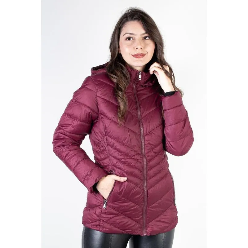 Jaqueta feminina de nylon alongada com capuz 80236