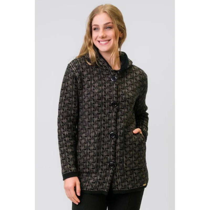 Casaco feminino de malha com botões e capuz 31506