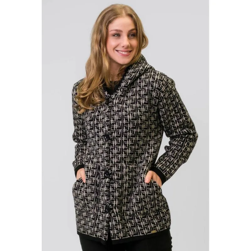 Casaco feminino de malha com botões e capuz 31506