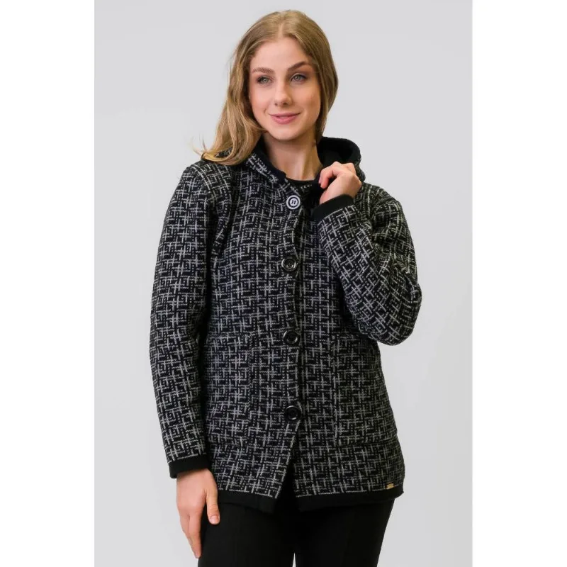 Casaco feminino de malha com botões e capuz 31506
